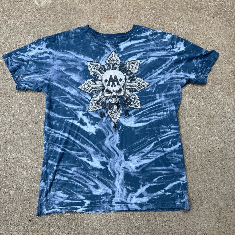 Affliction Tie-Dye Blue Skull Graphic Tee Size XXL
